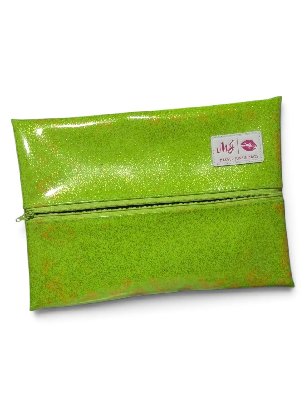 Makeup Junkie Bags Lime Glitter Lay Flat Pouch